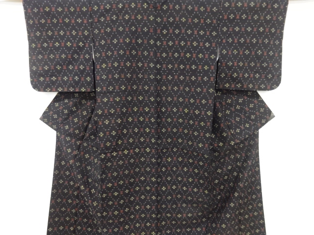 JAPANESE KIMONO / TSUMUGI / UNUSED / WOVEN DIAGONAL GRID